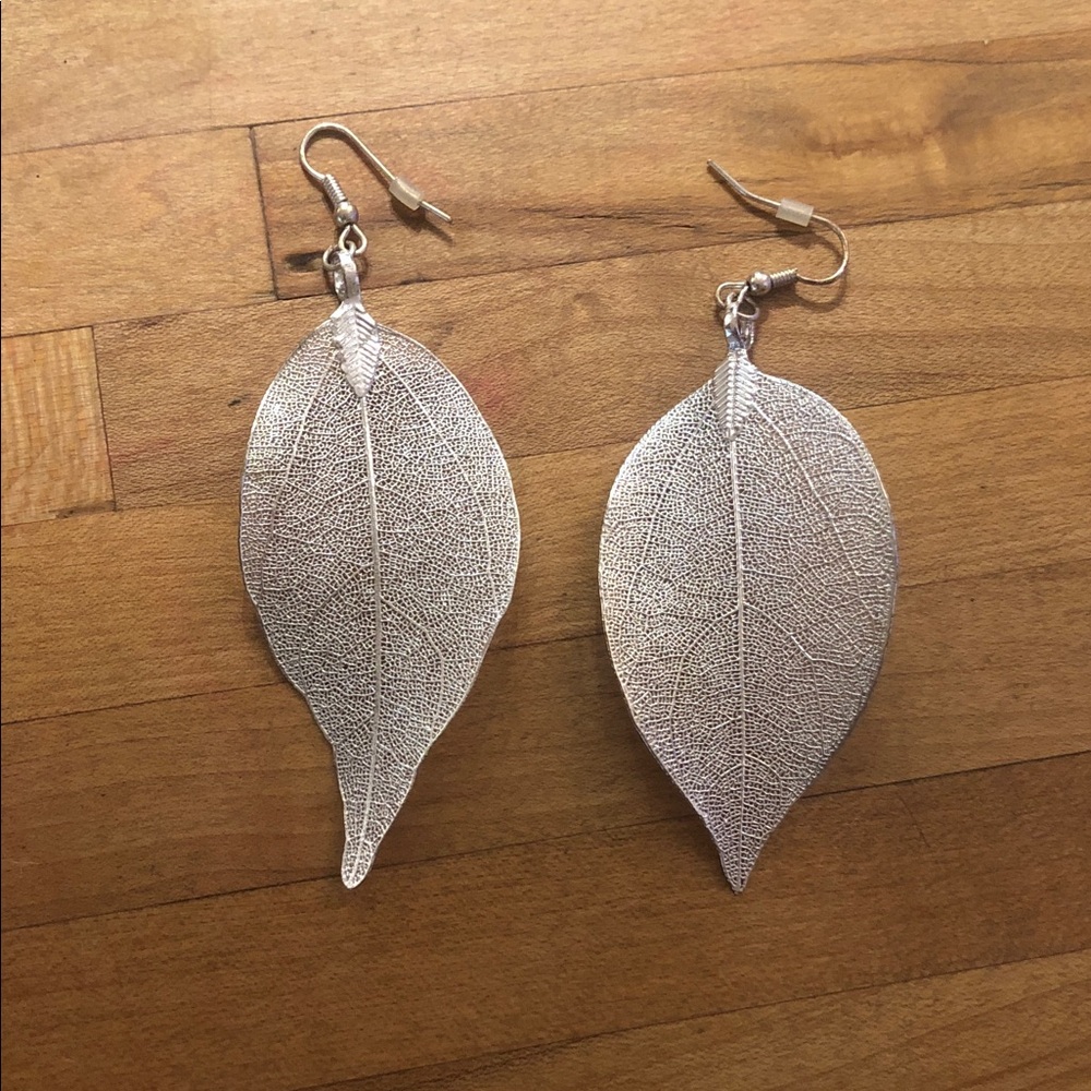 Silver Leaf Drop Earrings - Women Jewelry